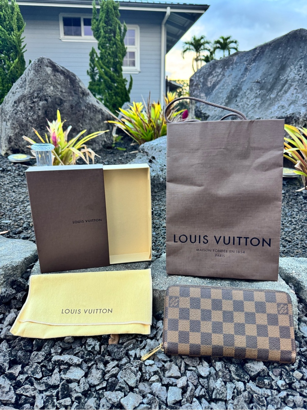 Louis Vuitton Damier Ebene Zippy Wallet Brown Zip Around w/ Box & Dust Bag